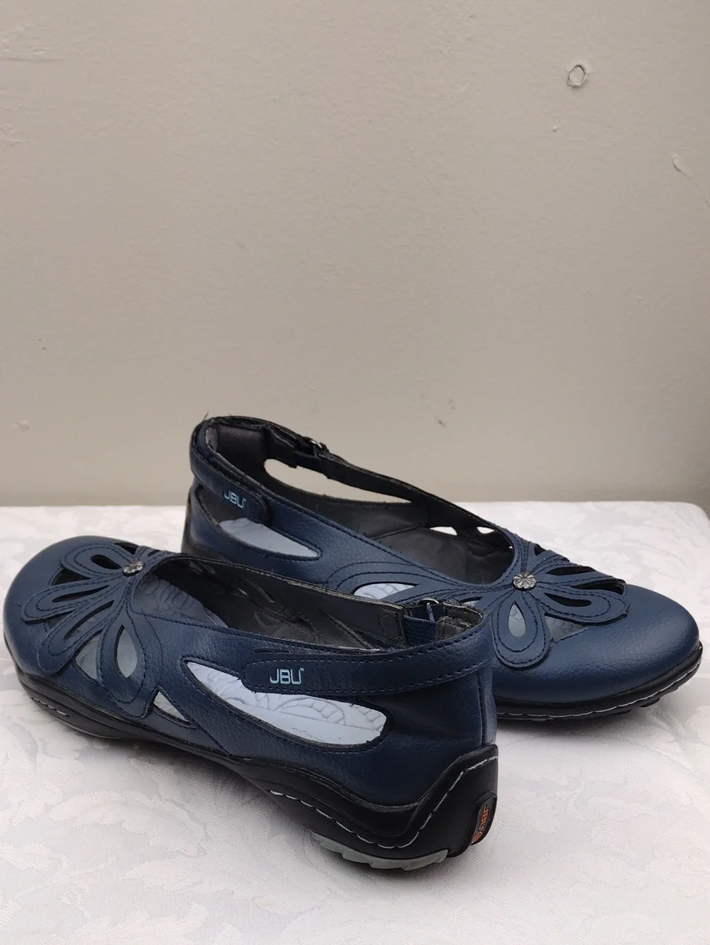 JBU by Jambu Juniper Blue Vegan Leather Floral Laser Cut All Terrain Flat Shoe